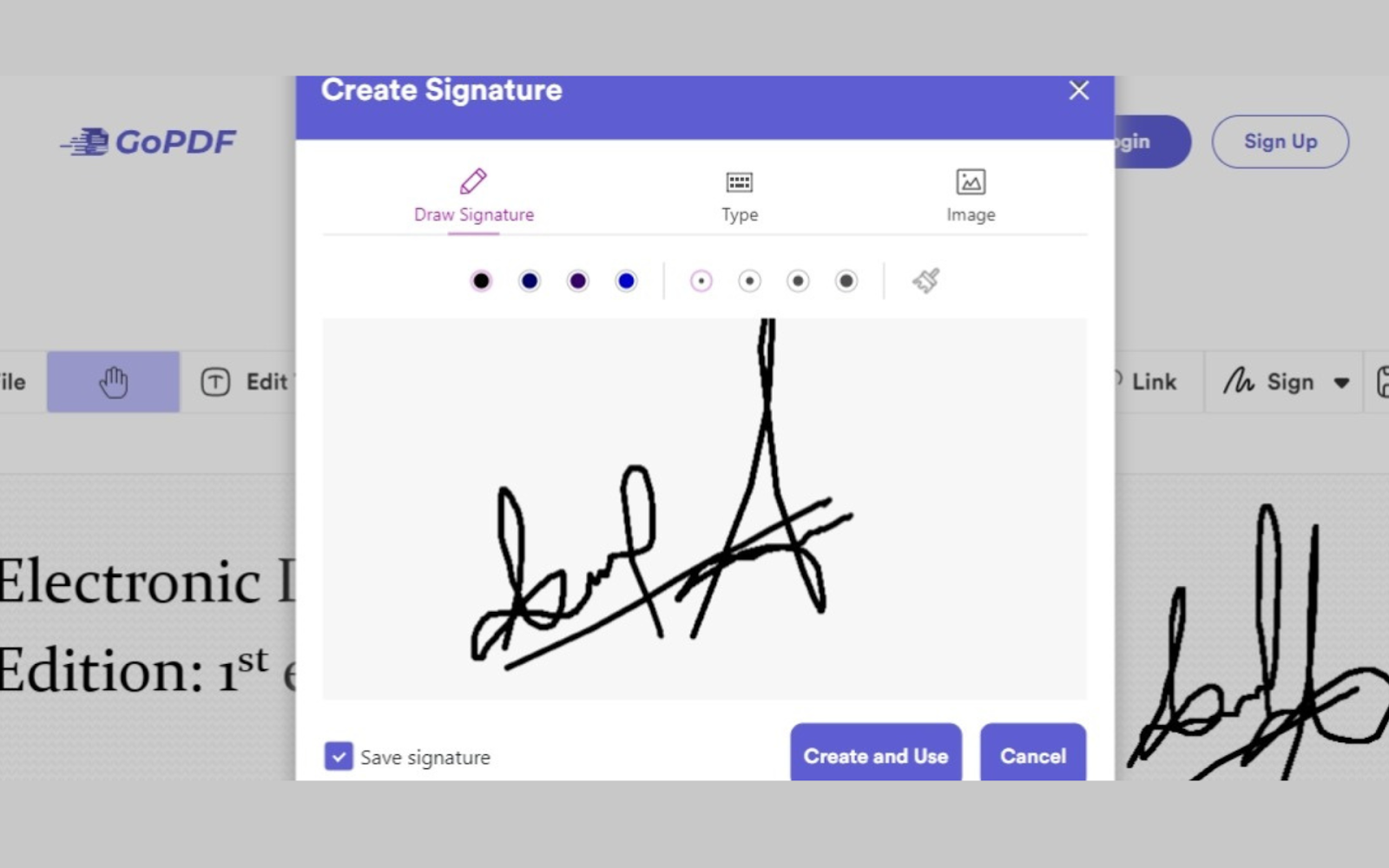 placing signature